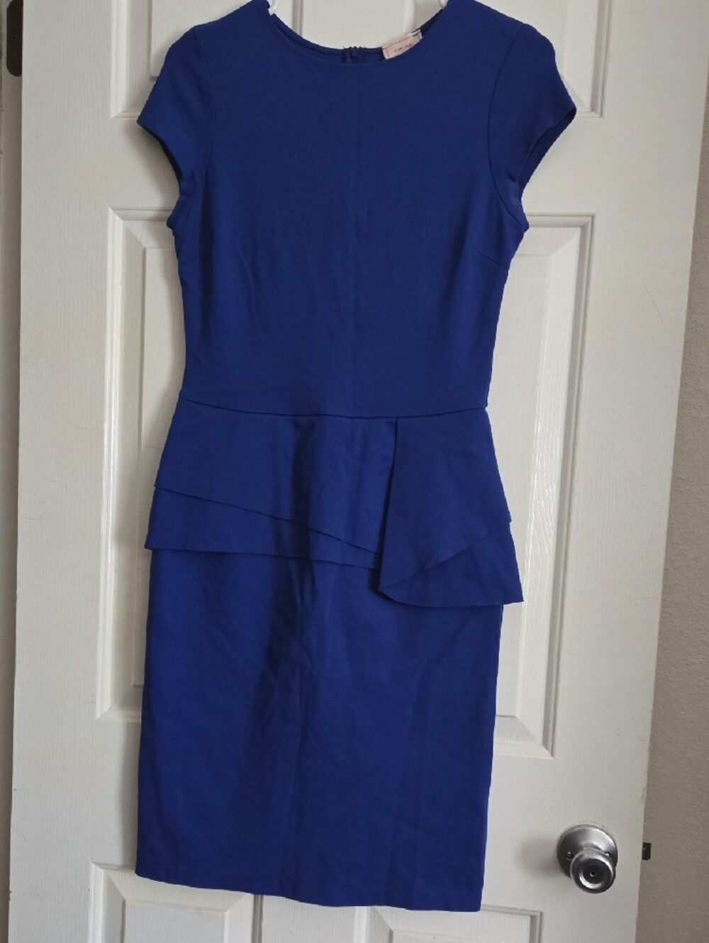 love...ady Royal Blue Cap-Sleeve Peplum Midi Dress
